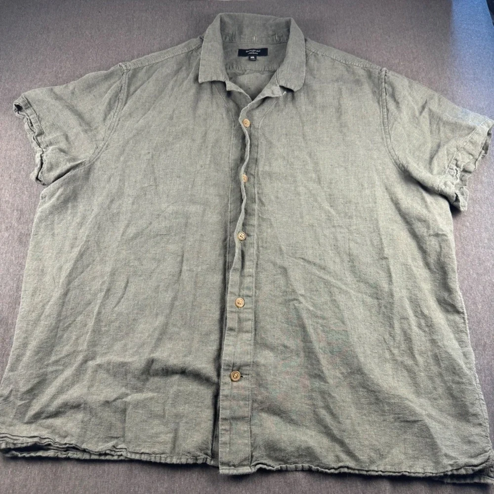 Banana Republic Mens XXL Olive Green Linen Blend Short Sleeve Button Up Shirt
